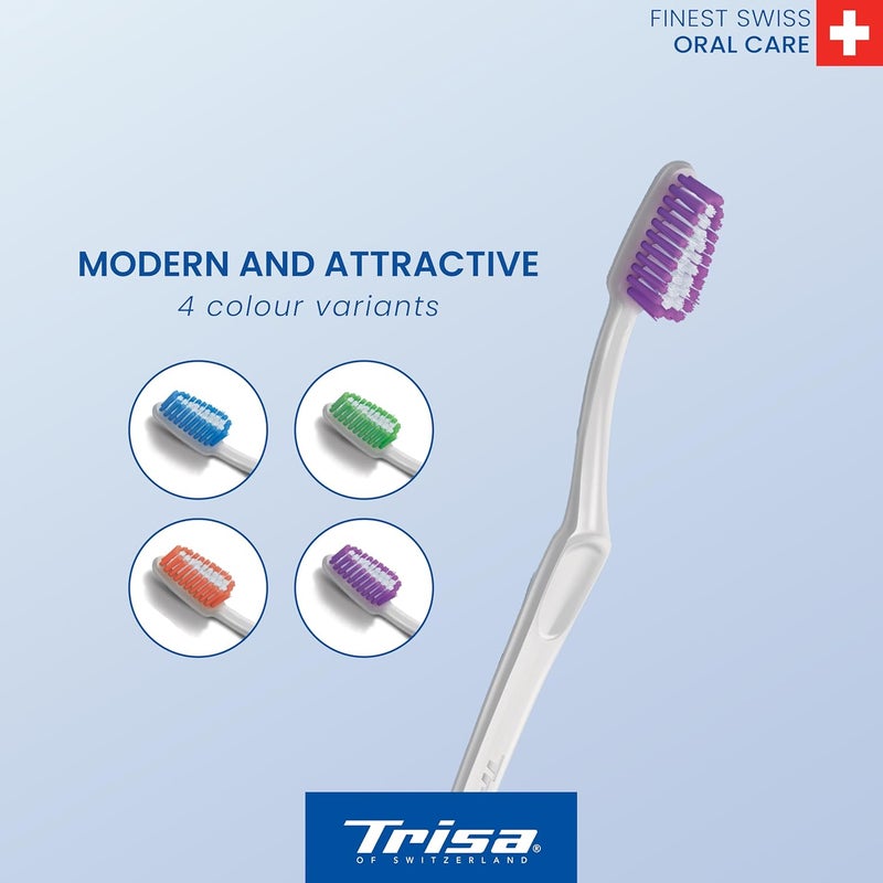 Trisa Swiss Clean Soft Adult Toothbrush - Compact Brush Head with Perfectly Round Filaments, Assorted Colors, 2+2 Free - Image 4