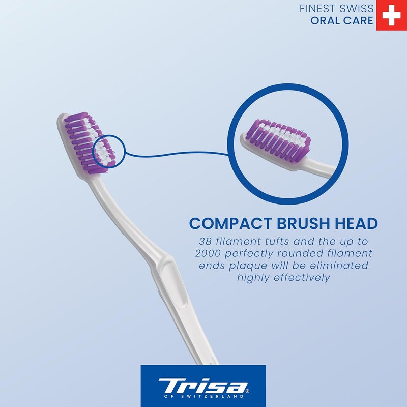 Trisa Swiss Clean Soft Adult Toothbrush - Compact Brush Head with Perfectly Round Filaments, Assorted Colors, 2+2 Free - Image 3