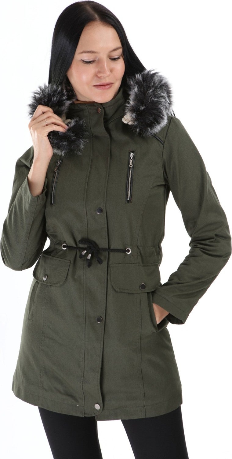 Kmk Women's Woolen Hooded Furry Canvas Linen Coat & Overcoat  - Image 1