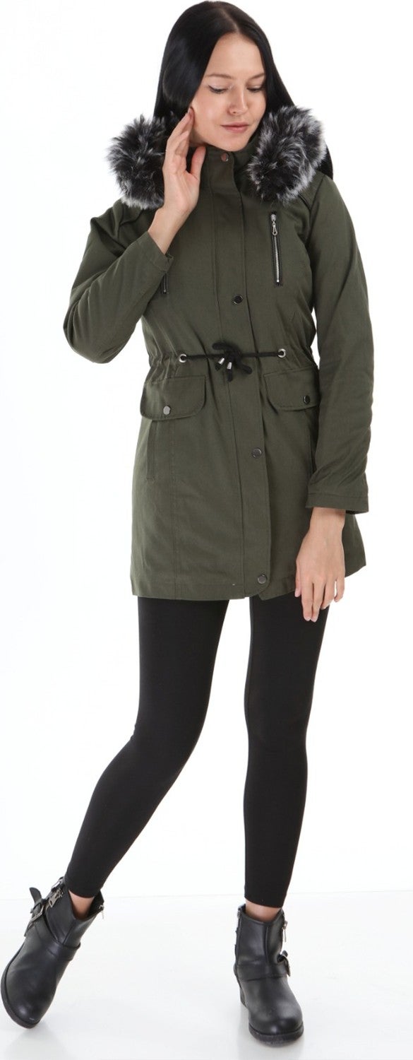 Kmk Women's Woolen Hooded Furry Canvas Linen Coat & Overcoat  - Image 2