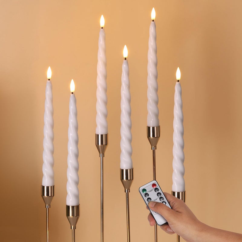 Girimax White Flameless Taper Candles with Remote Spiral Candles Battery Operated Flickering LED Wax Candlesticks Set of 6 - Image 2