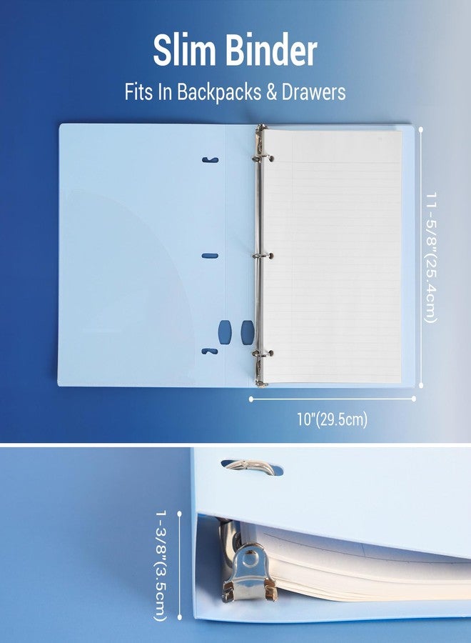 مجلد موكاوا ذو 3 حلقات مقاس 1 بوصة - مجلد مرن بحلقات على شكل حرف D، سعة 225 ورقة، مجلد متين للمدرسة والمكتب والمستندات، عبوة واحدة، أزرق - Image 2