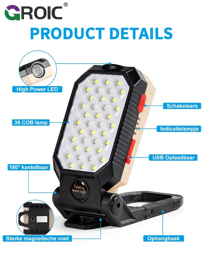 GROIC Led Work Light Rechargeable 2200mAh Portable Magnetic Work Light 5V 1200 Lumens Job Site Lighting for Camping, Hiking, Fishing, Car Repairing, and Emergency  - Image 2