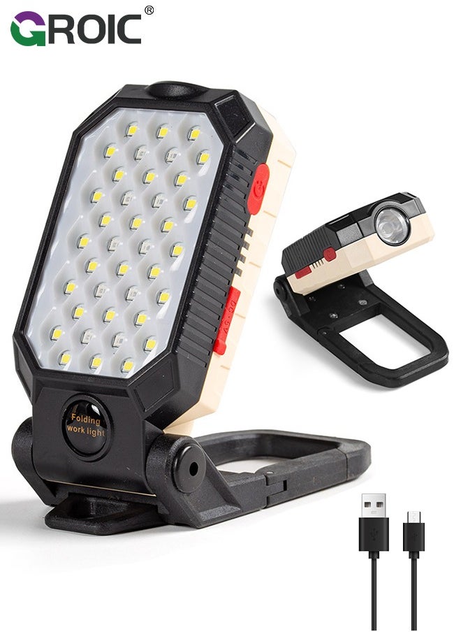 GROIC Led Work Light Rechargeable 2200mAh Portable Magnetic Work Light 5V 1200 Lumens Job Site Lighting for Camping, Hiking, Fishing, Car Repairing, and Emergency  - Image 1