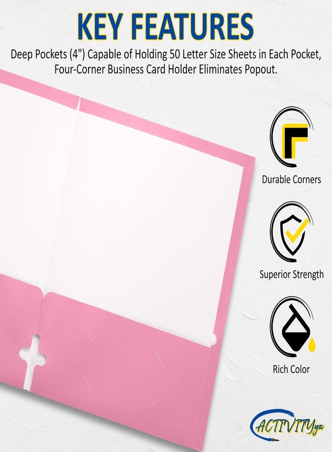 ACTIVITYya 10 Pack Two Pocket Folders, Pink, Strong Thick Paper Folders, for Letter Size, - Image 3