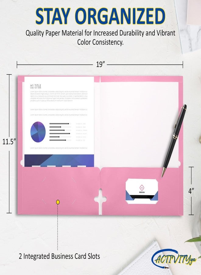 ACTIVITYya 10 Pack Two Pocket Folders, Pink, Strong Thick Paper Folders, for Letter Size, - Image 2