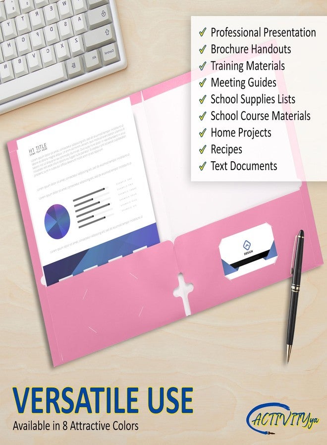 ACTIVITYya 10 Pack Two Pocket Folders, Pink, Strong Thick Paper Folders, for Letter Size, - Image 5