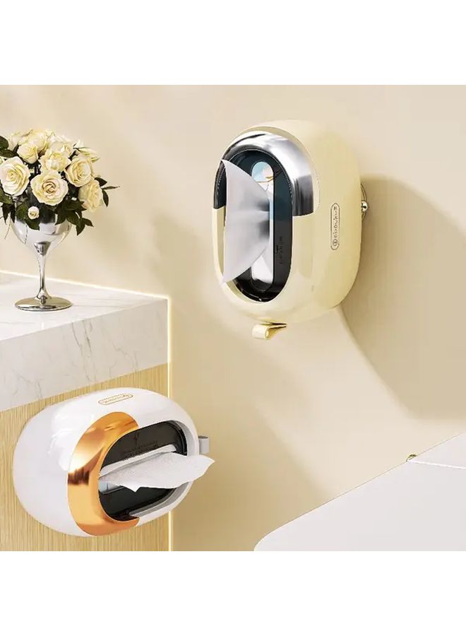 White Golden Suction Cup Tissue Box Holder Wall Mounted Spring Loaded Design - Image 2