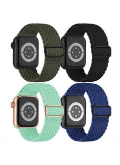 ALMNVO Braided Solo Loop for Apple Watch Band 41mm 40mm 38mm Women Men, iWatch Stretchy Bands Sport Loop Strap Nylon Apple Watch Series 8 7 SE2 SE 6 5 4 3 2,4 Pack,Black/Navy Blue/Olive Green/Emerald Green  - Image 1