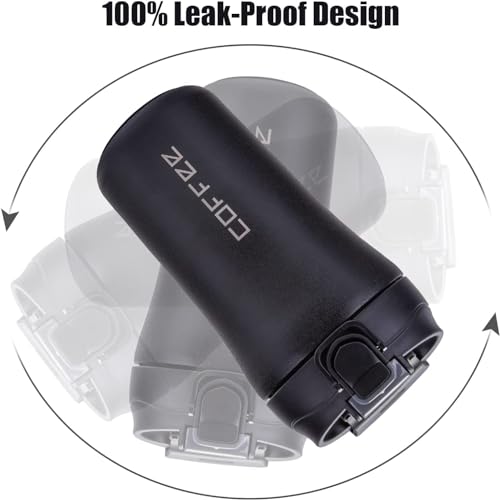 daiDokoro 400ML Dual Drink Vacuum Insulated Tea Coffee Tumbler Flask | Stainless Steel Travel Mug with Silicon Straw Lock Sip Lid | Hot & Cold Beverage Container - Charcoal Black - Image 5
