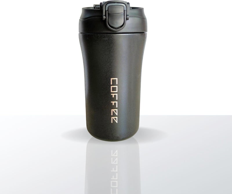 daiDokoro 400ML Dual Drink Vacuum Insulated Tea Coffee Tumbler Flask | Stainless Steel Travel Mug with Silicon Straw Lock Sip Lid | Hot & Cold Beverage Container - Charcoal Black - Image 1