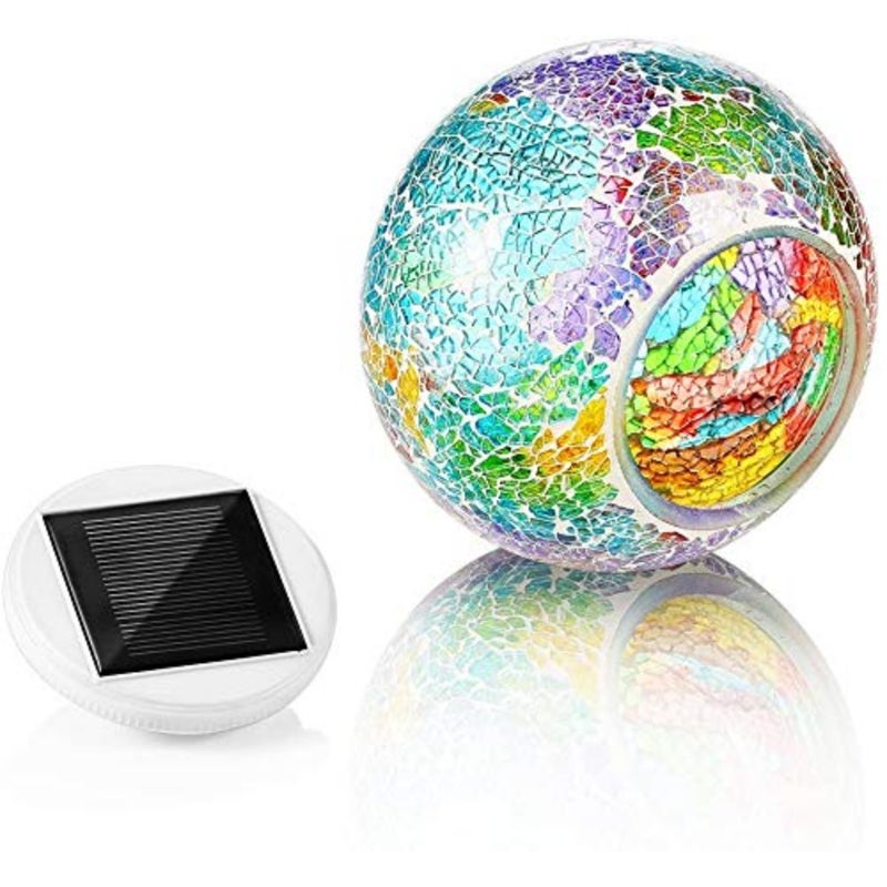 Solar Glass Ball Light Color Changing Mosaic Crackle Table Lamps Waterproof LED Night Light for Bedroom Yard Patio Christmas Decorations Crackle Glass, Multi-Colored - Image 5