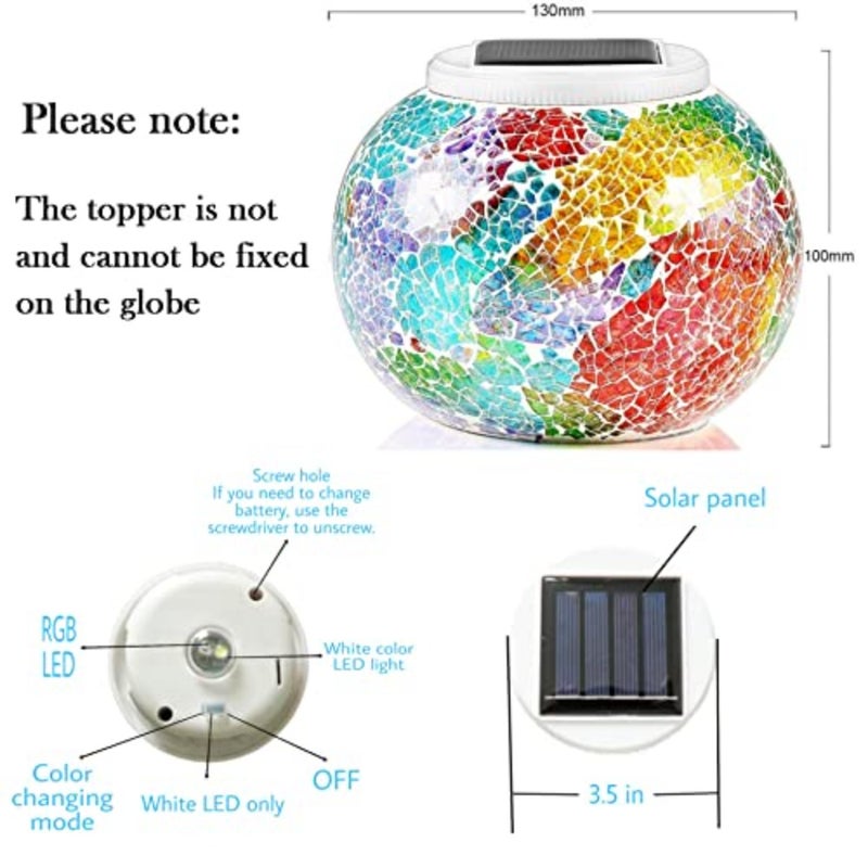Solar Glass Ball Light Color Changing Mosaic Crackle Table Lamps Waterproof LED Night Light for Bedroom Yard Patio Christmas Decorations Crackle Glass, Multi-Colored - Image 2