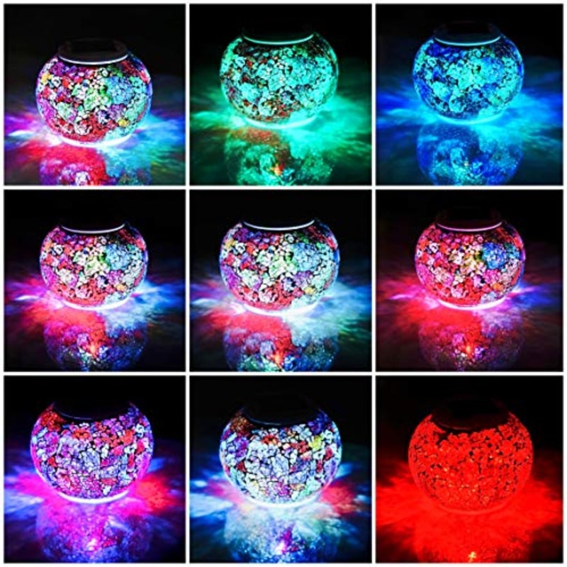 Solar Glass Ball Light Color Changing Mosaic Crackle Table Lamps Waterproof LED Night Light for Bedroom Yard Patio Christmas Decorations Crackle Glass, Multi-Colored - Image 4