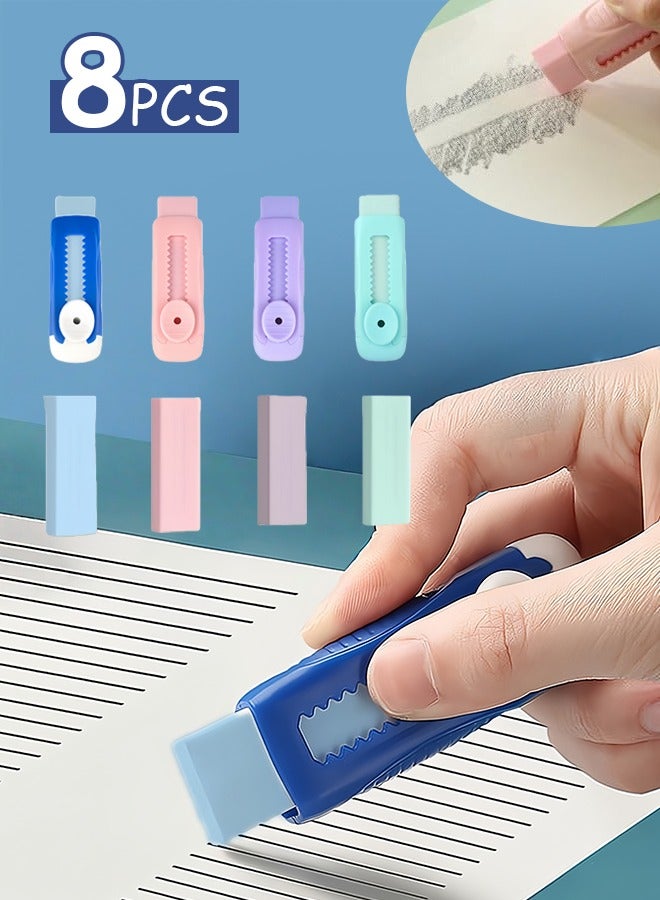 ممحاة أقلام رصاص قابلة للسحب من 8 قطع - 4 ألوان لطيفة بتصميم ديناميكي للدفع والسحب، تتضمن 4 ممحاة قابلة للتمدد و4 ممحاة قابلة لإعادة التعبئة للطلاب والمبدعين - Image 1