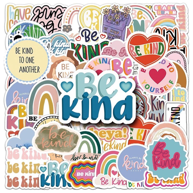 Be Kind Stickers 50Pcs Friendly Waterproof Vinyl Decals for Water Bottles Laptop Refrigerator Luggage Computer Mobile Phone Skateboard Dcor