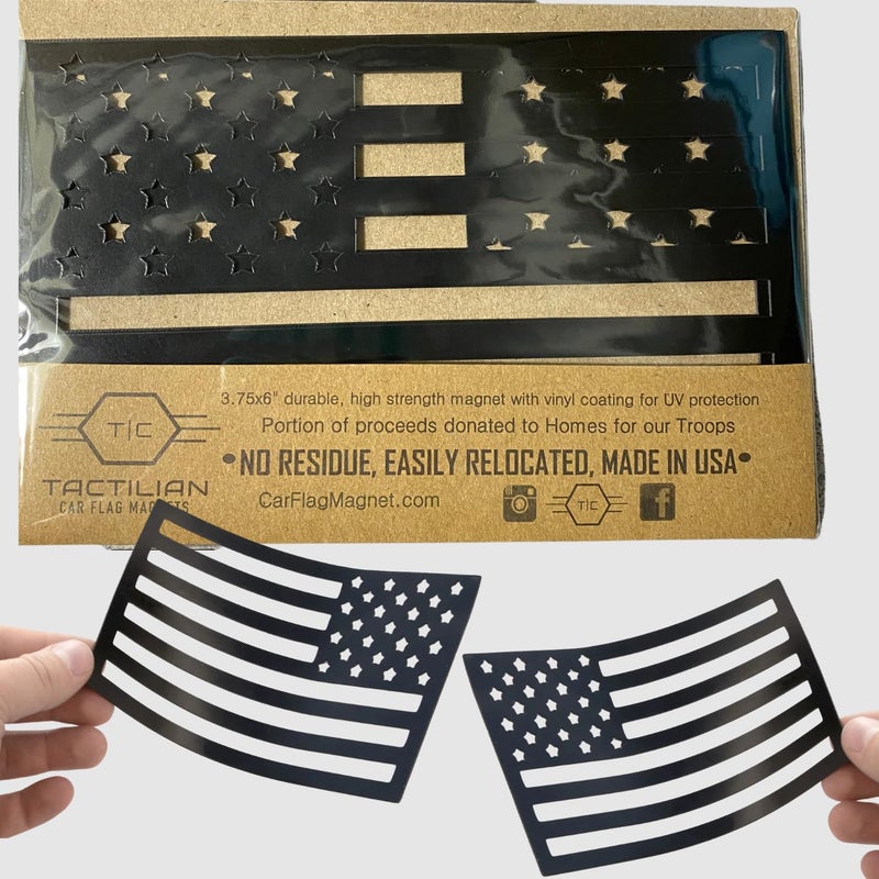 TACTILIAN Original Black American Flag Magnetic Decal Stickers Made in USA Flag CutOuts for Trucks Set of 2 Tactical Car Decal Magnets Bumber Stickers for Car Van SUV RV Bike