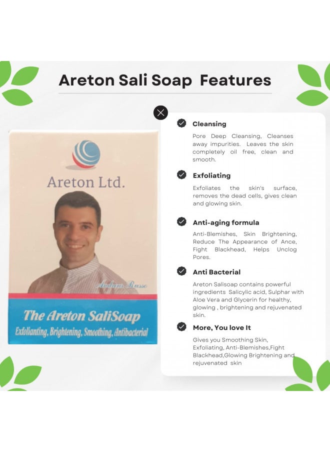 Areton - Salicylic Acid Soap with Kojic Acid, Sulphur, Aloe Vera for Pore Exfoliating, Softening Skin, Anti-Blemish, Skin Cleansing, purify pores, Exfoliating (Pack of 1) - Image 1