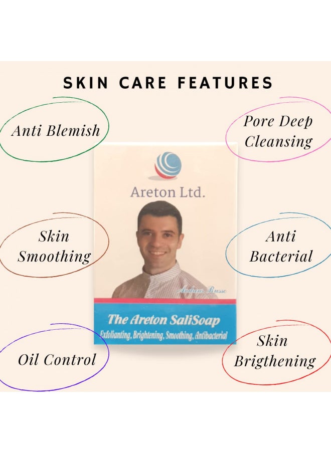 Areton - Salicylic Acid Soap with Kojic Acid, Sulphur, Aloe Vera for Pore Exfoliating, Softening Skin, Anti-Blemish, Skin Cleansing, purify pores, Exfoliating (Pack of 1) - Image 1