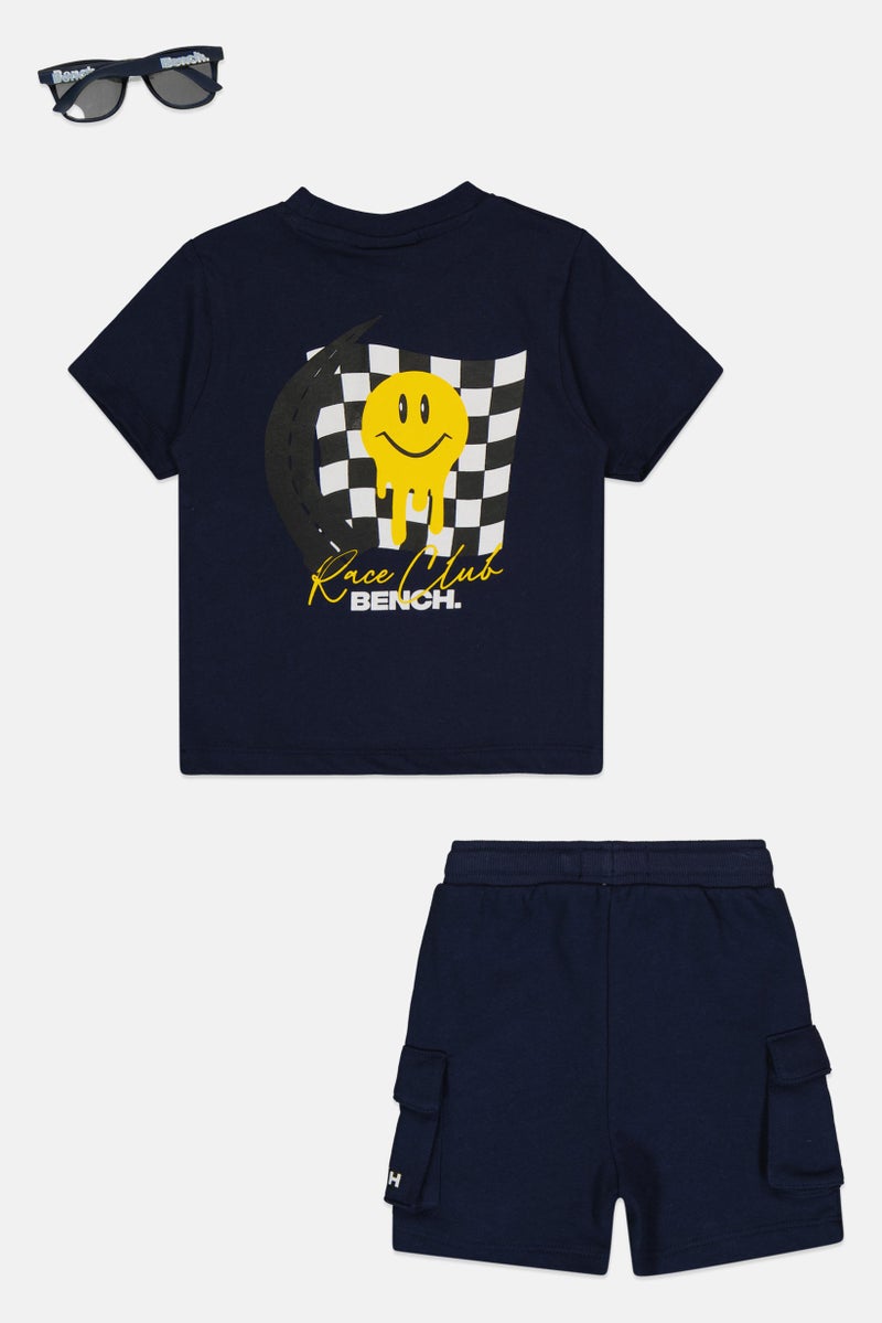 Bench Toddlers Boy 3Pcs Graphic Print T-Shirt And Shorts with Sunglasses, Navy Blue - Image 2