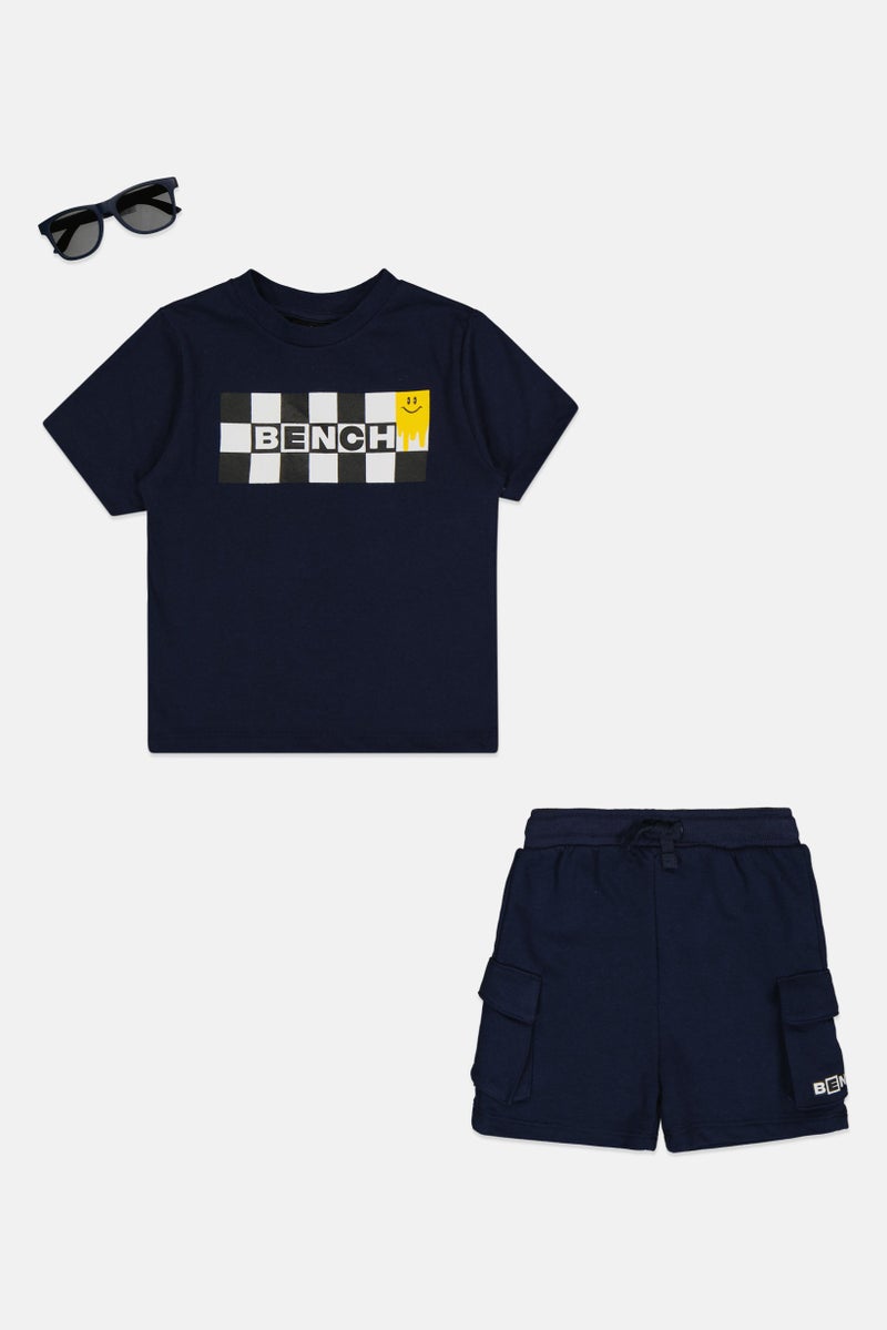 Bench Toddlers Boy 3Pcs Graphic Print T-Shirt And Shorts with Sunglasses, Navy Blue - Image 3