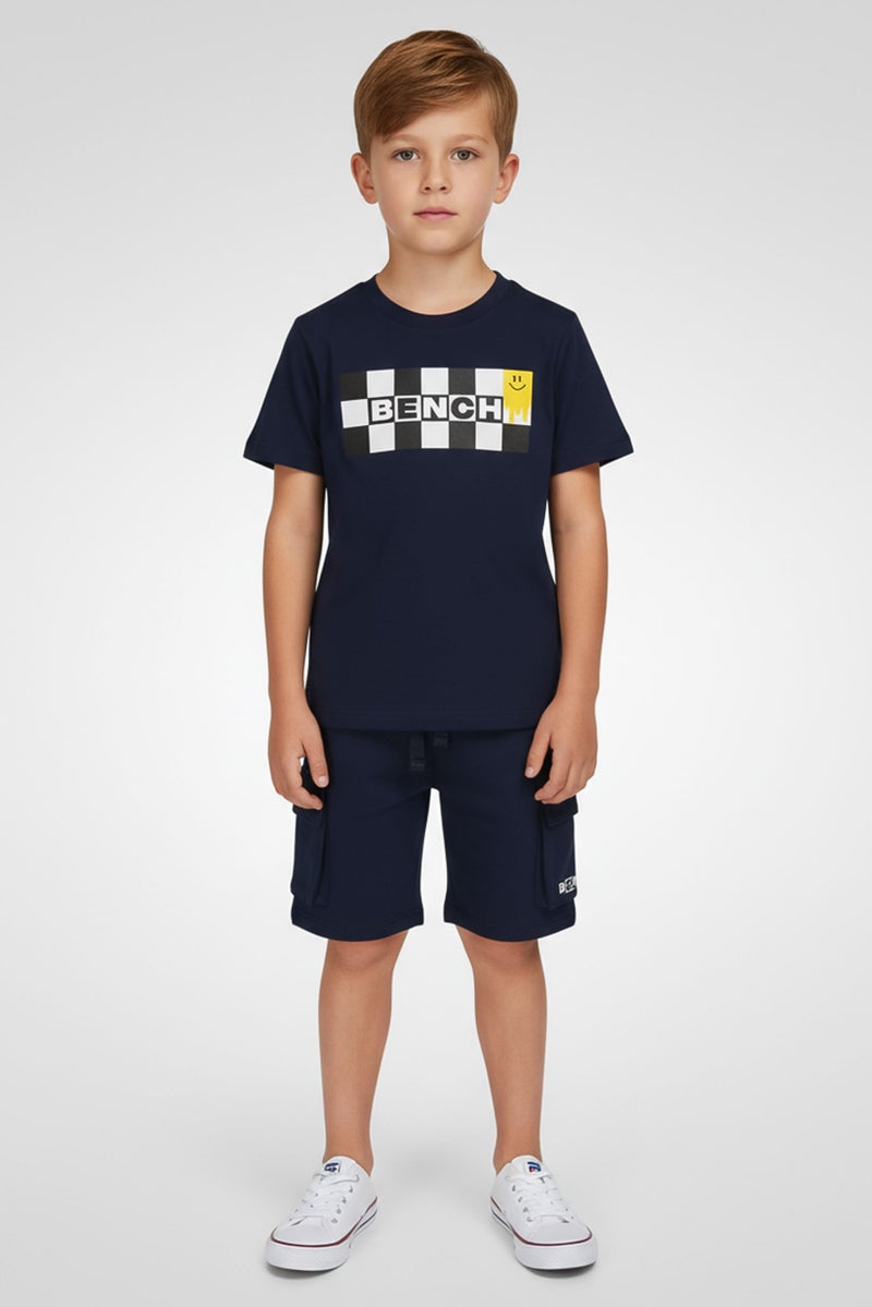 Bench Toddlers Boy 3Pcs Graphic Print T-Shirt And Shorts with Sunglasses, Navy Blue - Image 1