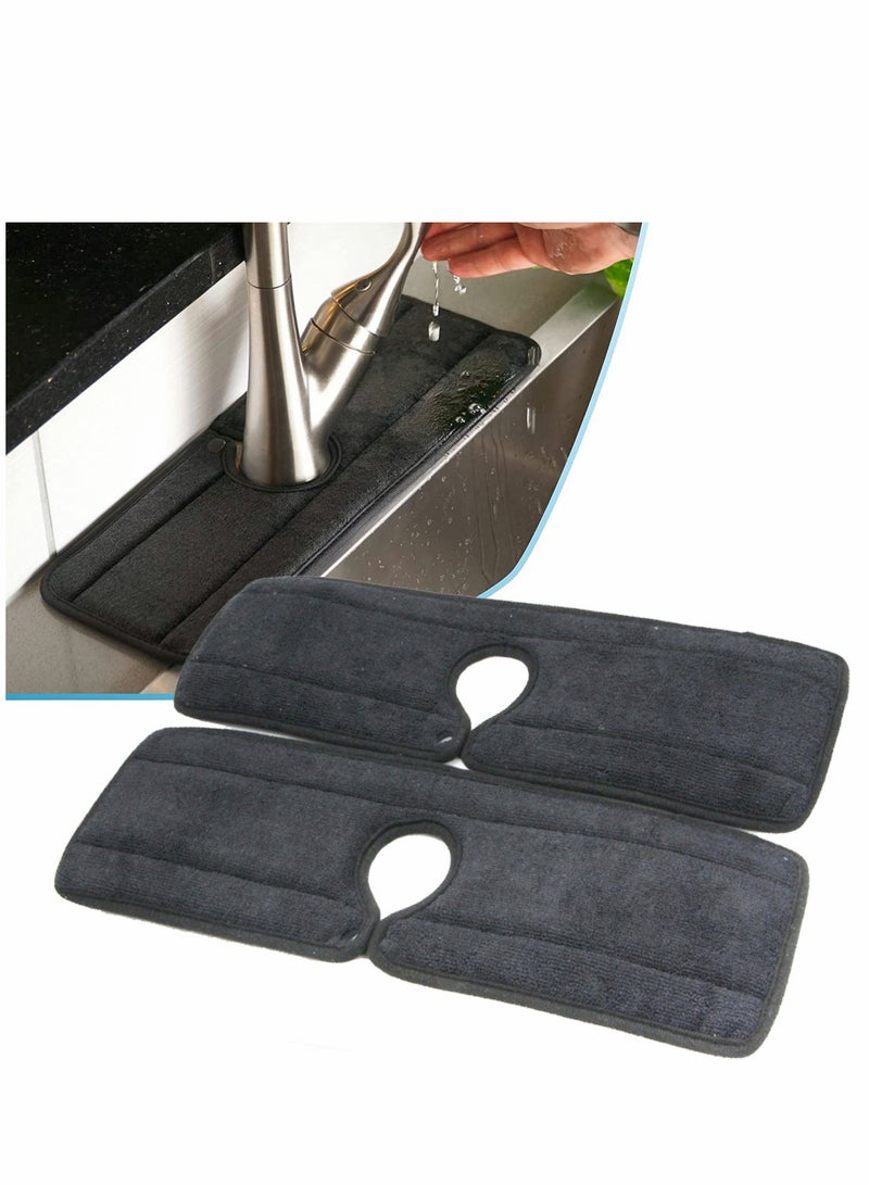SYOSI Sink Mat Faucet Absorbent Washable Backsplash Guard Microfiber Cloth Splash Water Catcher for Bottom of Drying Countertop Granite Bar 2Pack 15''x5.5'' - Image 1
