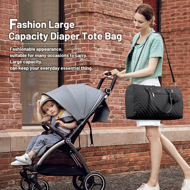 LOVEVOOK Diaper Bag Tote with Pacifier Case and Changing Pad, Large Capacity Mommy Bag for Hospital and Weekender Travel, Functional Baby Bag Newborn Baby Essential, Black - Image 2