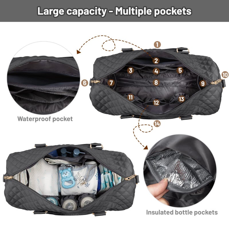 LOVEVOOK Diaper Bag Tote with Pacifier Case and Changing Pad, Large Capacity Mommy Bag for Hospital and Weekender Travel, Functional Baby Bag Newborn Baby Essential, Black - Image 4