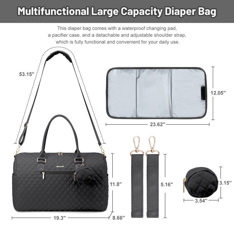 LOVEVOOK Diaper Bag Tote with Pacifier Case and Changing Pad, Large Capacity Mommy Bag for Hospital and Weekender Travel, Functional Baby Bag Newborn Baby Essential, Black - Image 3