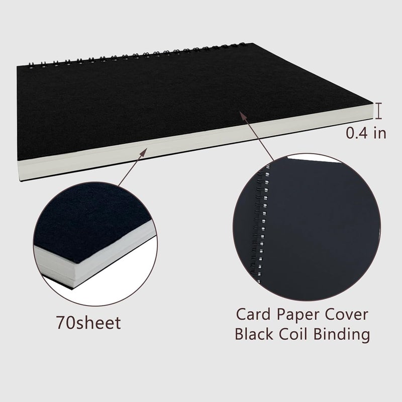 DSTELIN Premium 2Pack Sketchbooks  Soft Cover 140 Pages 70 Sheets 75 x 51 inches 100GSM Paper Black Spiral Notebooks Set  - Image 2