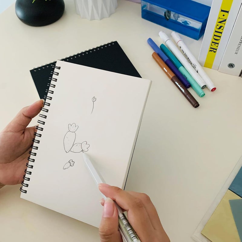 DSTELIN Premium 2Pack Sketchbooks  Soft Cover 140 Pages 70 Sheets 75 x 51 inches 100GSM Paper Black Spiral Notebooks Set  - Image 4