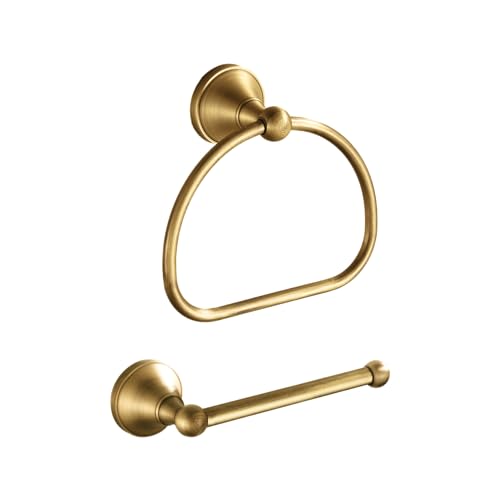 NIMURY Antique Hand Towel Holder Toilet Paper Holder 2 Pieces Set Bathroom Hardware Towel Ring Tissue Roll Holder Toilet Tissue Holder Antique Bathroom Accessories Set Wall Mount Stainless Steel - Image 1