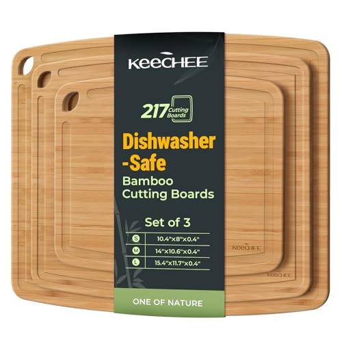 Keechee Dishwasher Safe Bamboo Cutting Boards Durable Lightweight Wood Cutting Board for Busy Kitchen, Easy Clean Wooden Chopping Boards with Juice Groove Set of 3 (L+M+S) - Image 1