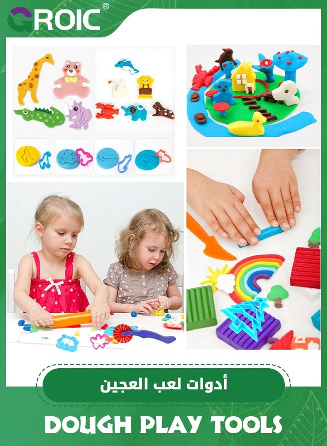 GROIC 45 Pcs Dough Play Tools for Kids,Dough Accessories Molds Dinosaur Fruit Roller Cutter,Party Favors Set,Dough Tools Set for Kids,Plastic Animal Molds for Creative Dough Cutting  - Image 2