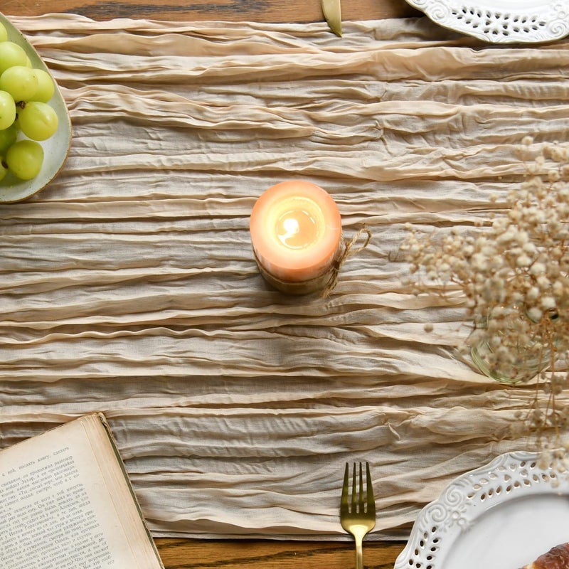 Artoid Mode Boho Champagne Gauze Wedding Cheesecloth Table Runner, 35x120 Inch Seasonal Fabric Kitchen Dining Holiday Table Decor for Home Party - Image 4