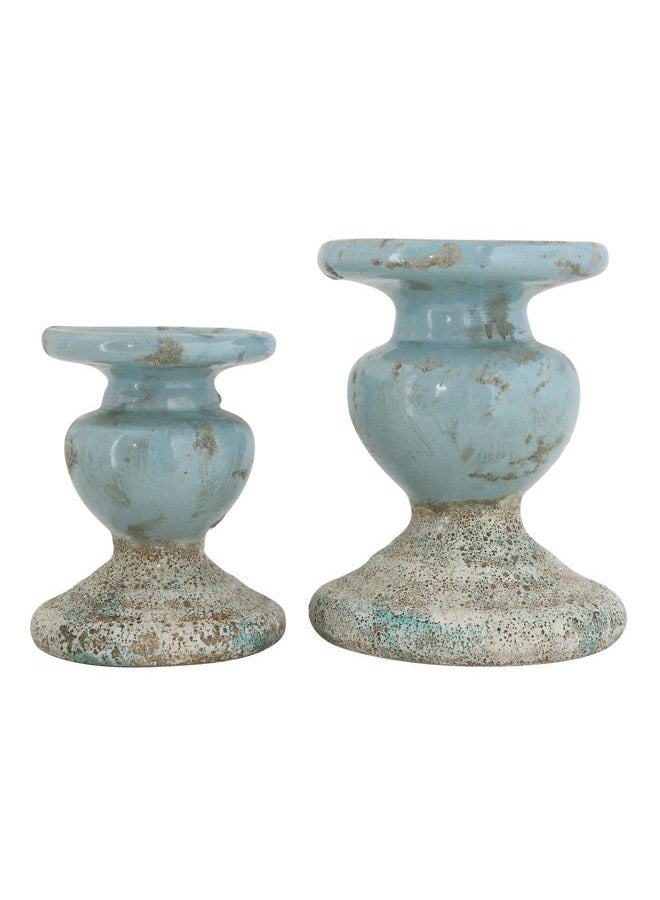 Creative Co-op Large Distressed Blue Terracotta Pillar Candle Holder - Image 5