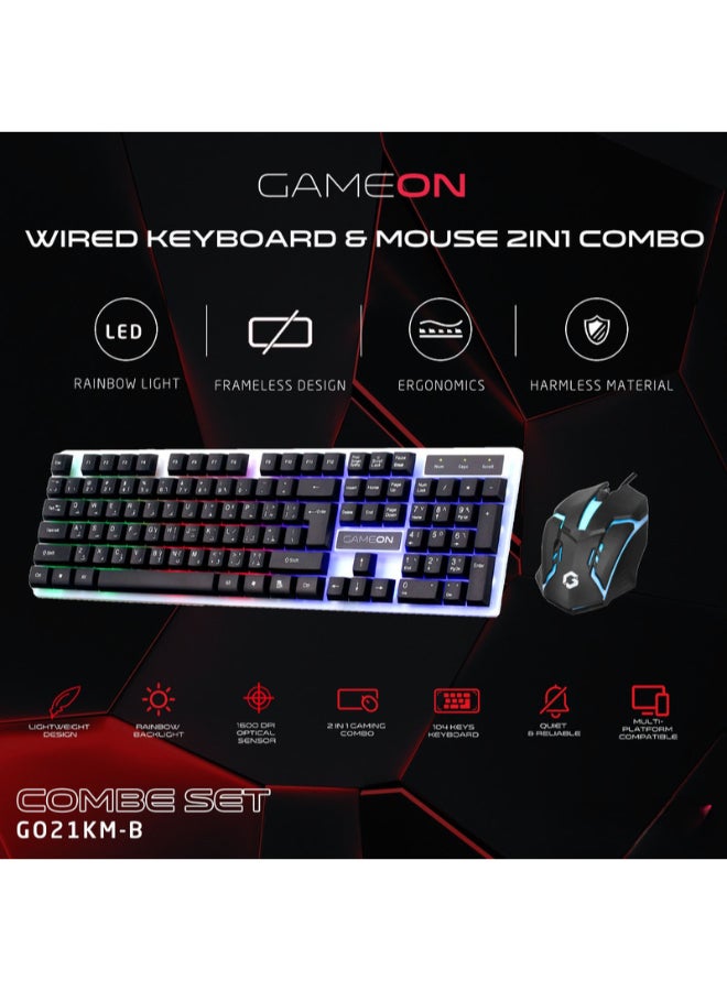 GAMEON DOMINION Series GO21KM-B Wired Keyboard & Mouse Combo, English/Arabic Full Size 104 Key Keyboard + 1600 DPI Mouse, Rainbow Backlight, USB Plug and Play for Windows/Mac/Android - Image 2