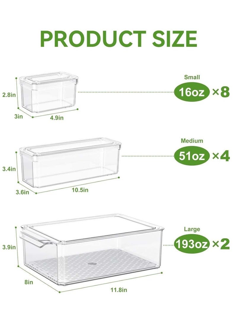 Bukela 14 Pack Fridge Organizer, Stackable Refrigerator Organizer Bins with Lids, BPA-Free Produce Fruit Storage Containers for Storage Clear for Food, Drinks, Vegetable Storage - Image 2