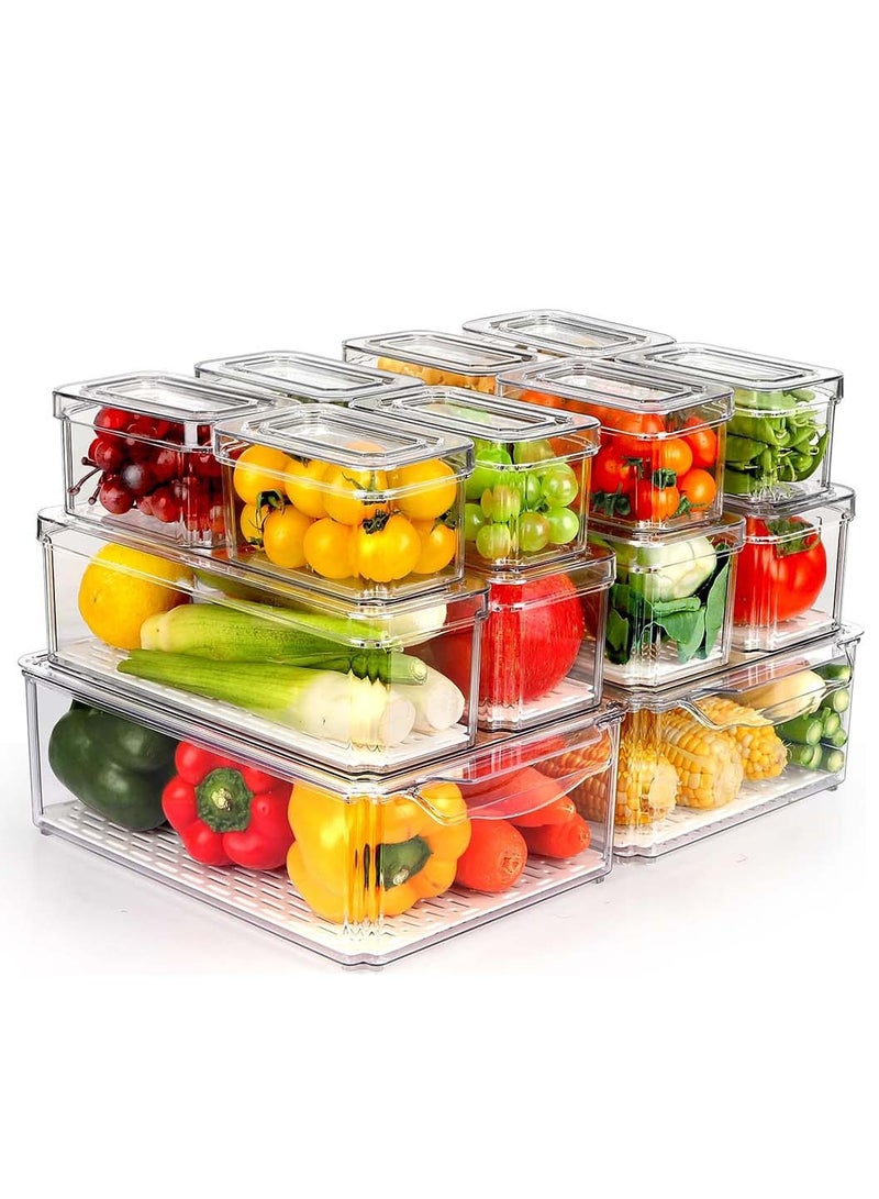 Bukela 14 Pack Fridge Organizer, Stackable Refrigerator Organizer Bins with Lids, BPA-Free Produce Fruit Storage Containers for Storage Clear for Food, Drinks, Vegetable Storage - Image 1
