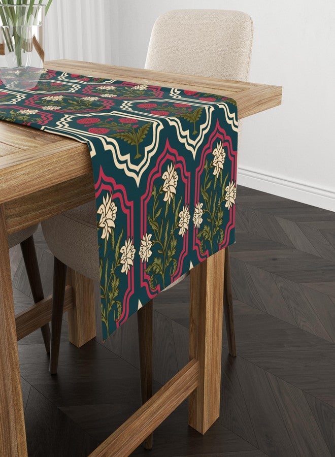 Astitva Cotton Table Runner - 13 x 72 Inches | Teal Green, Rajputana WallFlower Print Dining Table Cloth | Elegant 6-8 Seater Runner - Image 2