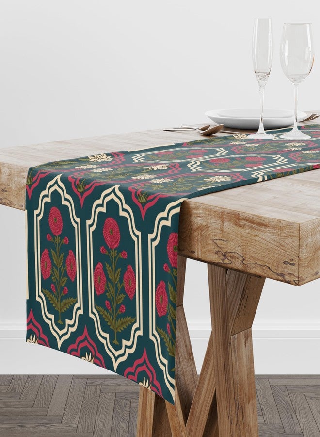 Astitva Cotton Table Runner - 13 x 72 Inches | Teal Green, Rajputana WallFlower Print Dining Table Cloth | Elegant 6-8 Seater Runner - Image 3