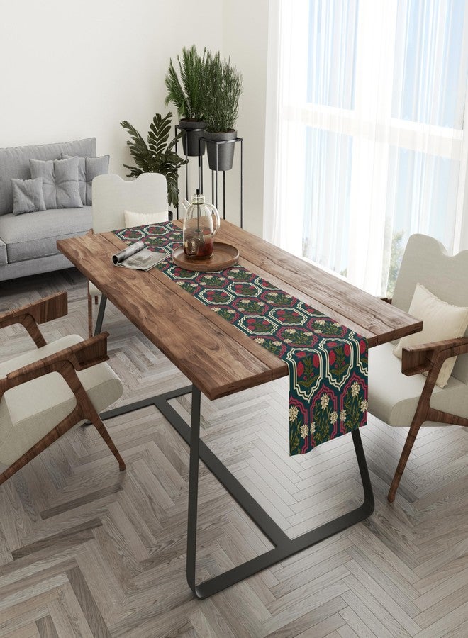 Astitva Cotton Table Runner - 13 x 72 Inches | Teal Green, Rajputana WallFlower Print Dining Table Cloth | Elegant 6-8 Seater Runner - Image 5