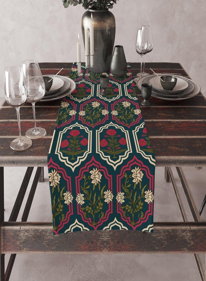 Astitva Cotton Table Runner - 13 x 72 Inches | Teal Green, Rajputana WallFlower Print Dining Table Cloth | Elegant 6-8 Seater Runner - Image 4