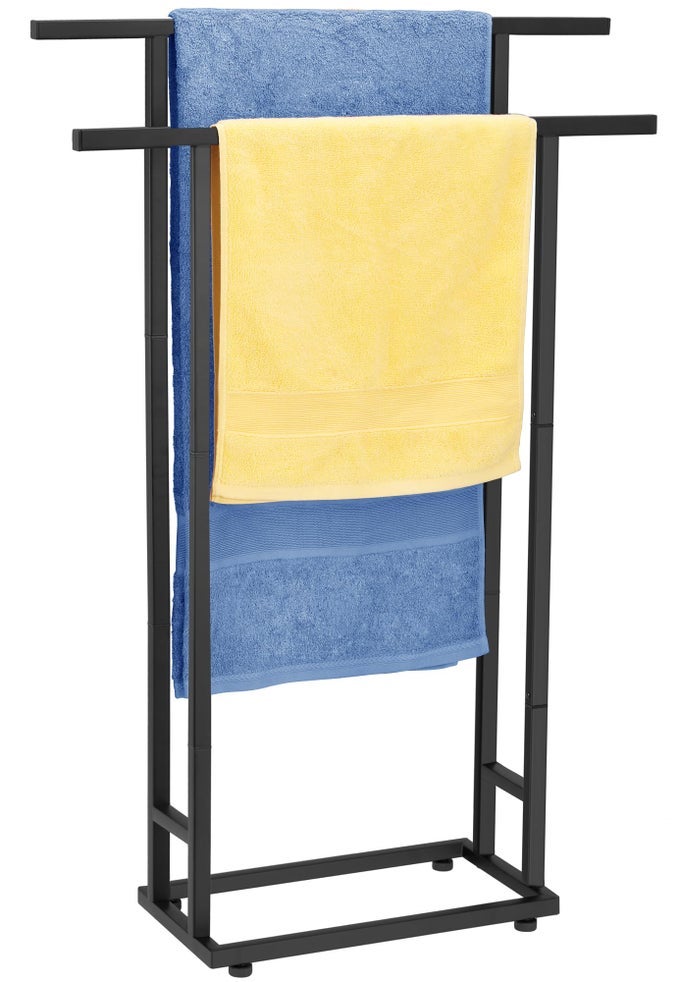 STANDING TOWEL RACKS FOR BATHROOM 2 TIER BATHROOM FLOOR FREE STANDING TOWEL RACK TALL ENOUGH POOL BATH DRYING AND DISPALY OUTDOOR STAND FOR STORAGE BLACK FREESTANDING BLANKET HOLDER