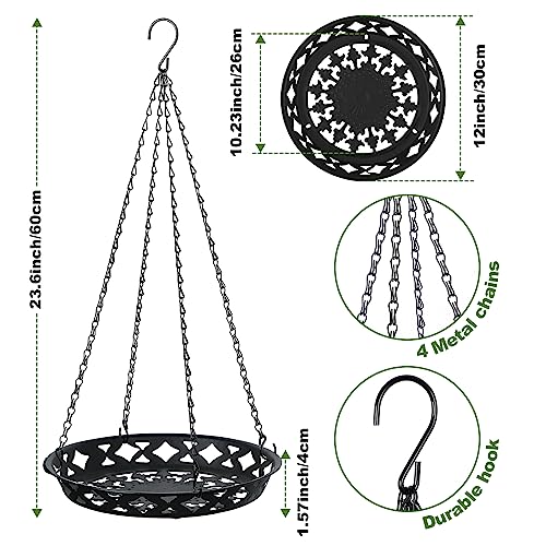 Enhon 2 Pack Plant Hanger 12 Inch Metal Hanging Planter for Indoor Outdoor Plants Classy Glossy Black Decorative Hanging Plant Shelf for Window Wall Ceiling Home Decor - Image 3