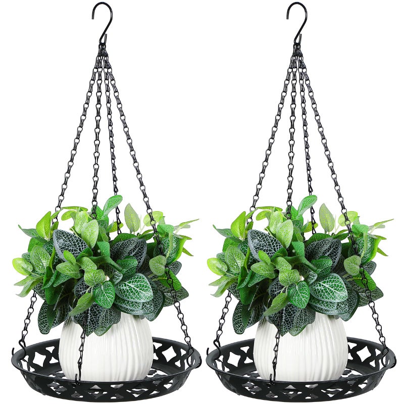 Enhon 2 Pack Plant Hanger 12 Inch Metal Hanging Planter for Indoor Outdoor Plants Classy Glossy Black Decorative Hanging Plant Shelf for Window Wall Ceiling Home Decor - Image 2