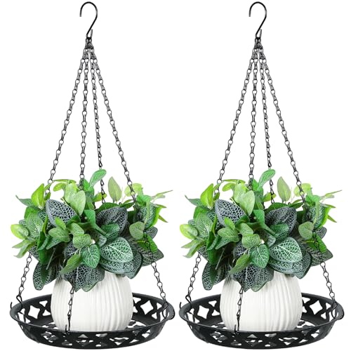 Enhon 2 Pack Plant Hanger 12 Inch Metal Hanging Planter for Indoor Outdoor Plants Classy Glossy Black Decorative Hanging Plant Shelf for Window Wall Ceiling Home Decor - Image 1