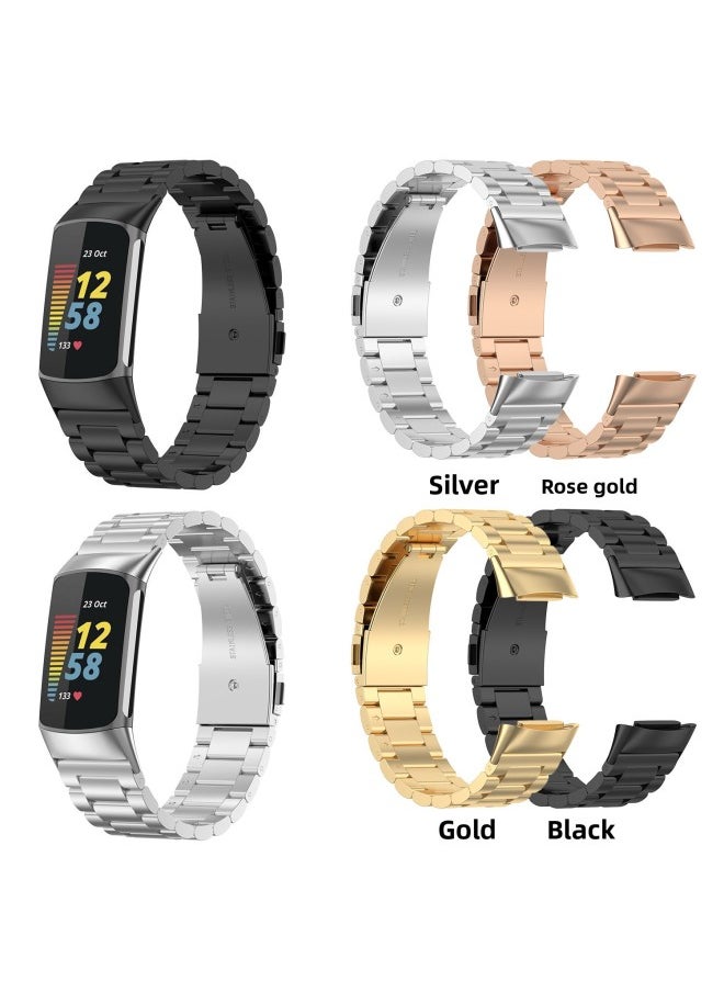 Generic - Suitable For Fitbit Charge 6 Milanese Nice Strap Charge 5 Three Bead Metal Solid Steel Strap-Color:Milan Space Gray - Image 1