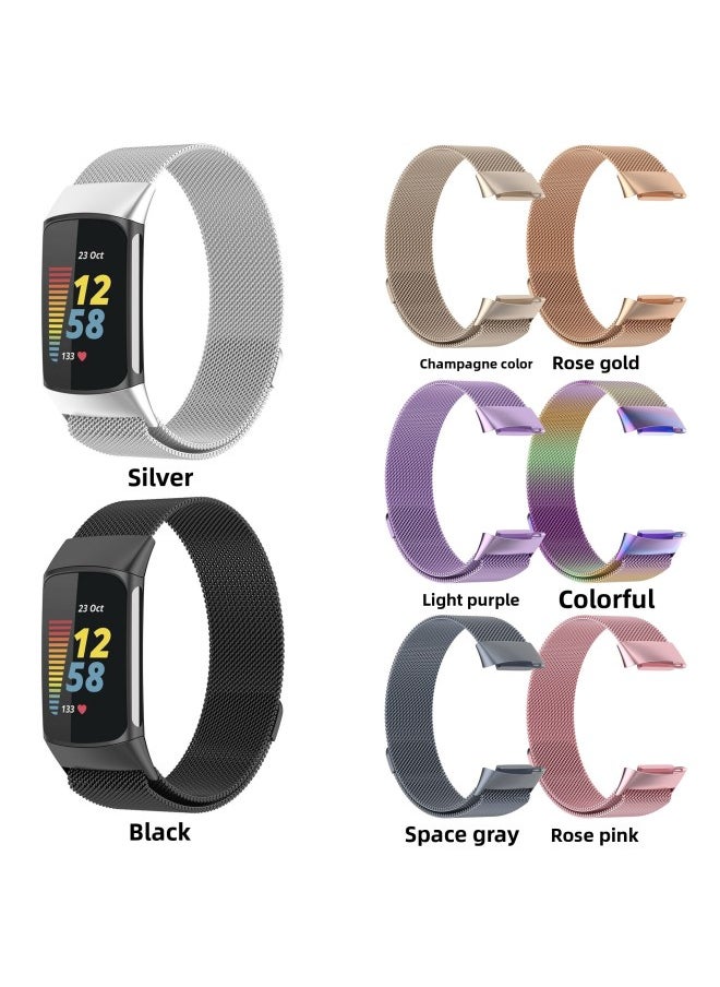 Generic - Suitable For Fitbit Charge 6 Milanese Nice Strap Charge 5 Three Bead Metal Solid Steel Strap-Color:Milan Space Gray - Image 1